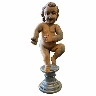 1880s Antique Hand-Carved Wood Italian Figure of a Child