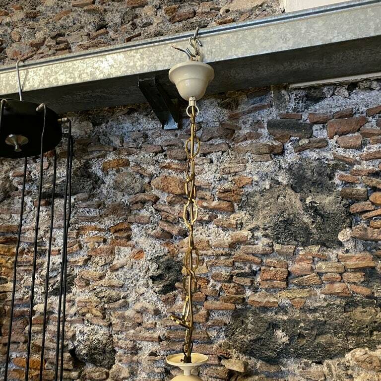 1950s Mid-Century Modern Brass and Painted Metal Italian Chandelier