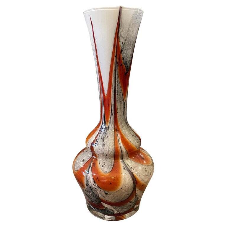 1970s Carlo Moretti Orange and Gray Opaline Glass Vase