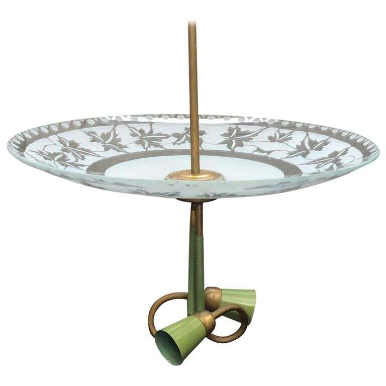 1950S Stilnovo Mid-Century Modern Brass and Glass Pendant