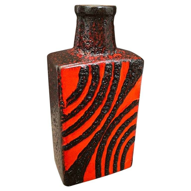 1970s Roth Keramik Fat Lava Red and Black German Bottle Vase