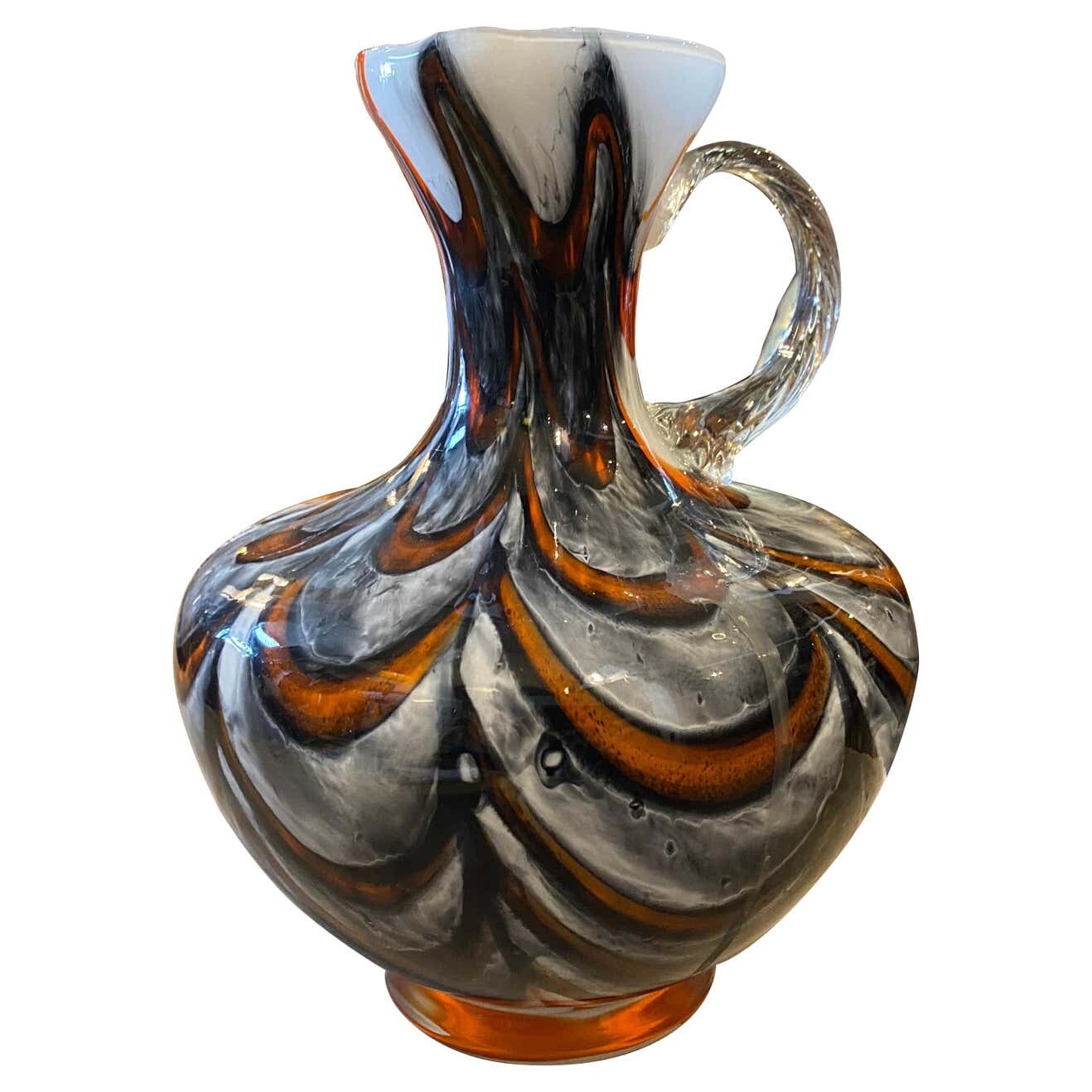 1970s Carlo Moretti Mid-Century Modern Re, orange and Gray Opaline Glass Jug