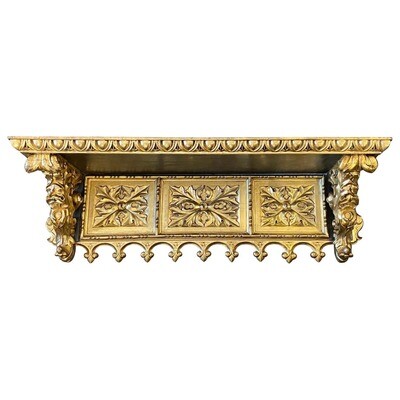 Early 19th Century Antique Gilded Hand-Carved Wood Italian Wall Shelf