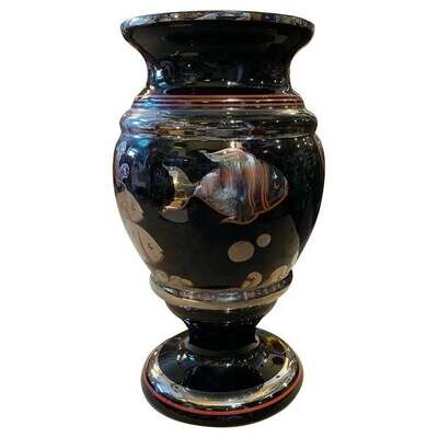1930s Art Deco Silvered Black Glass Italian Vase