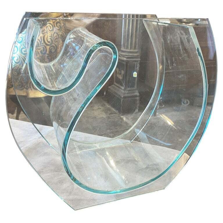 1980s Modernist Transparent Green Glass Italian Vase