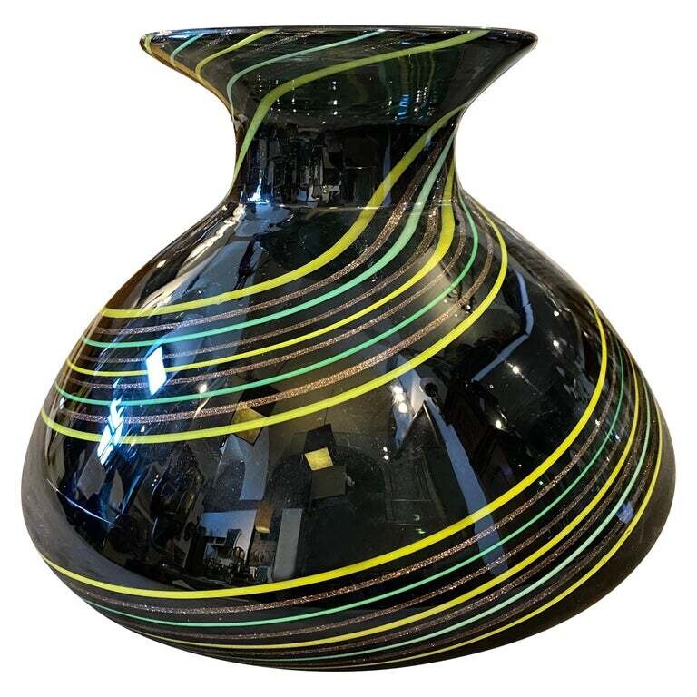 1980s Modernist Striped Murano Glass Vase