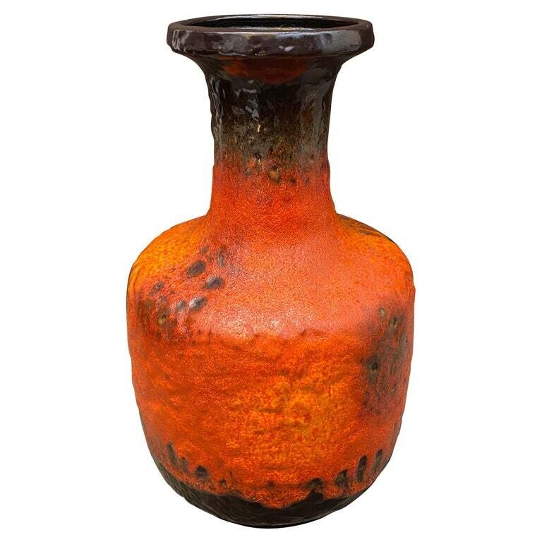 1970s Carstens Tonnieshof Fat Lava Orange and Brown Ceramic German Vase