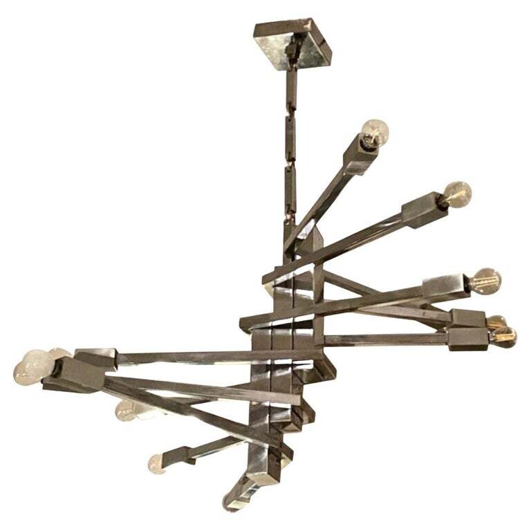 1970s Sciolari Attributed Modernist 12 Lights Steel Italian Sputnik Chandelier