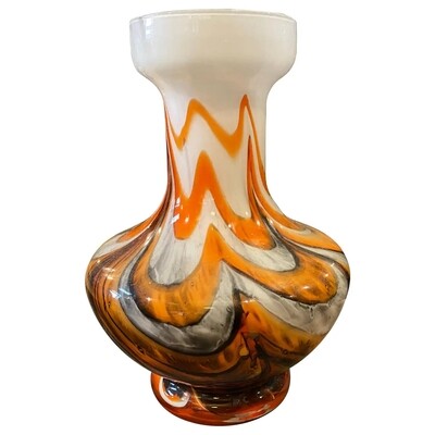 1970s Mid-Century Modern Orange and Gray Opaline Glass Italian Vase
