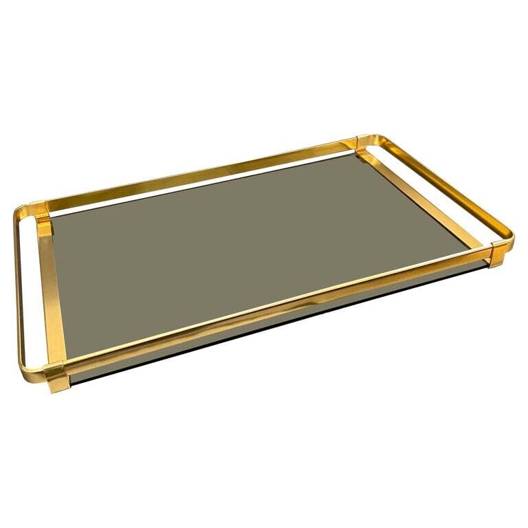 1970s Mid-Century Modern Brass and Smoked Glass Italian Tray by MB