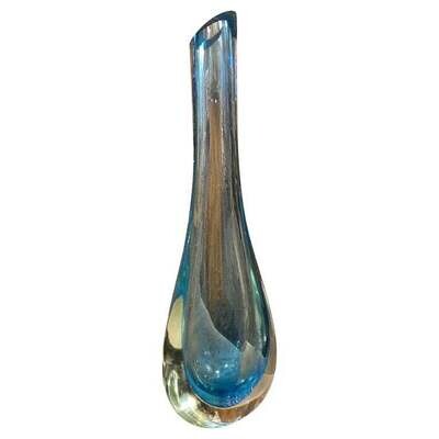 1970s Flavio Poli For Seguso Modernist Sommerso Blue Murano Glass Tall Vase