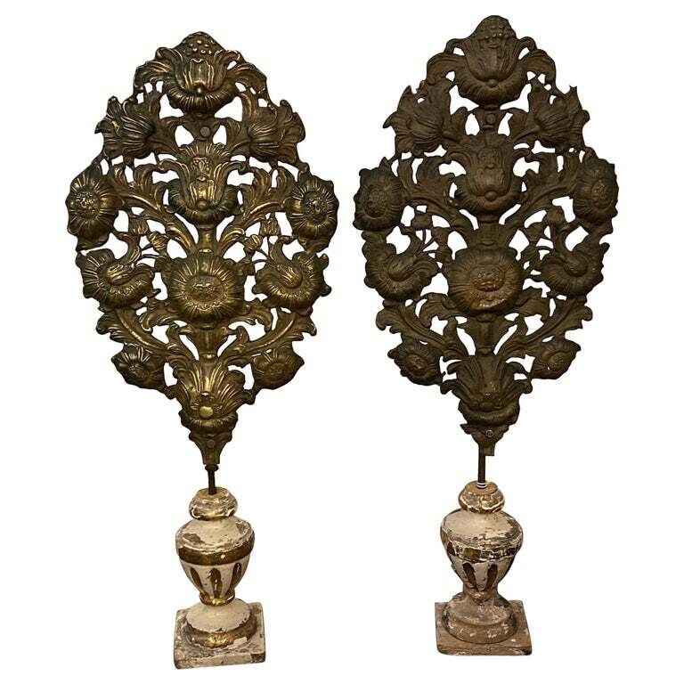 Mid-19th Century Antique Laquered Wood and Metal Sicilian Palm Holders