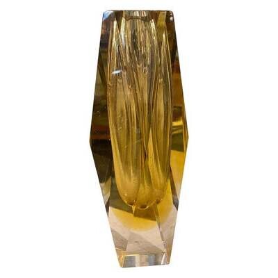 1970s Mid-Century Modern Yellow Sommerso Murano Glass Vase by Seguso