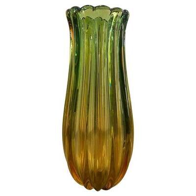 1960s Mid-Century Modern Green and Yellow Murano Glass Vase by Seguso