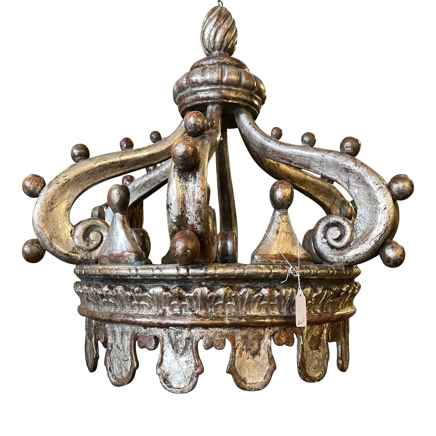 19th Century Silvered Italian Wood Crown for Canopy Bed