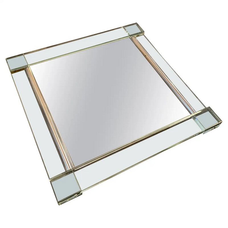 1980s Modernist Heavy Glass and Silver Plated Italian Tray