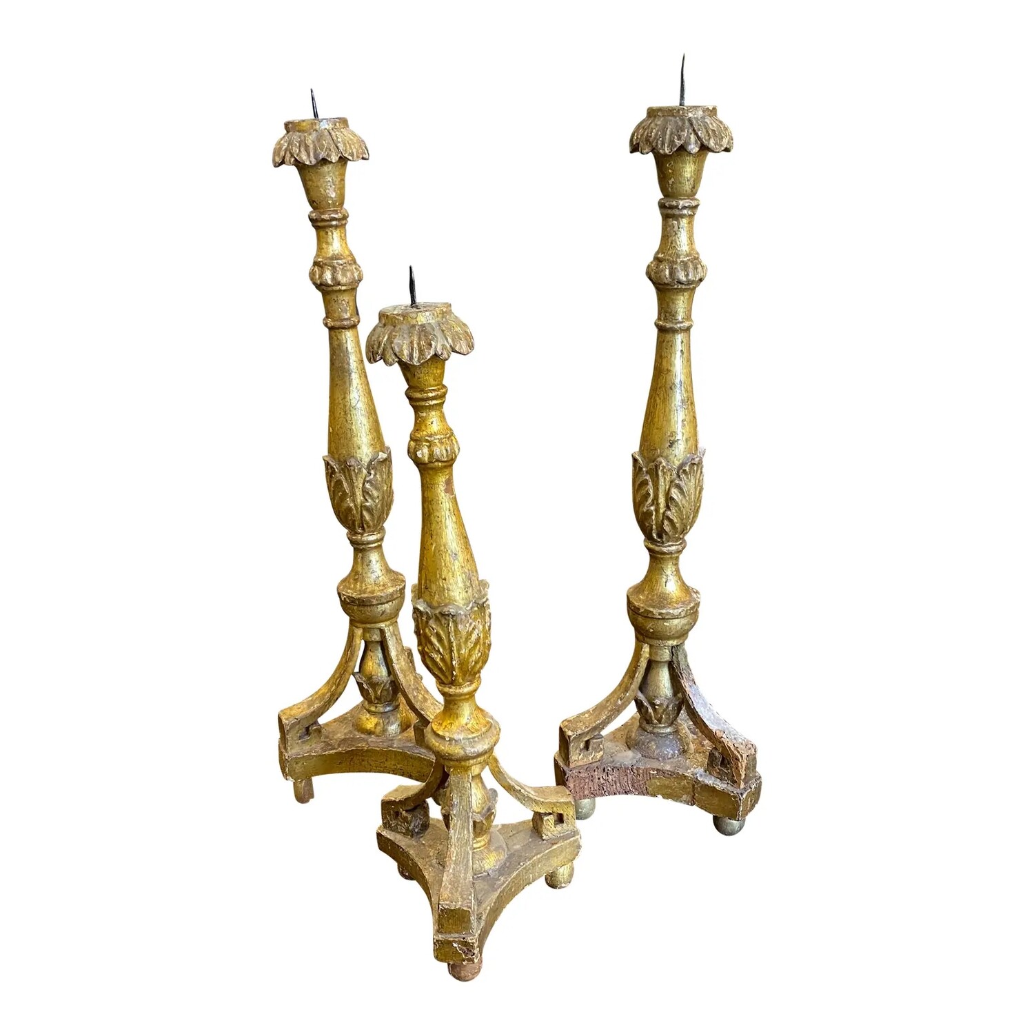 1840 Gilded Wood Empire Sicilian Candlesticks - Set of 3