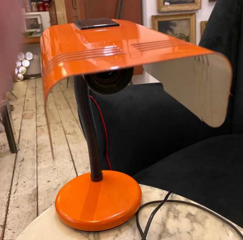 1970s Targetti Space Age Orange and Black Italian Table Lamp