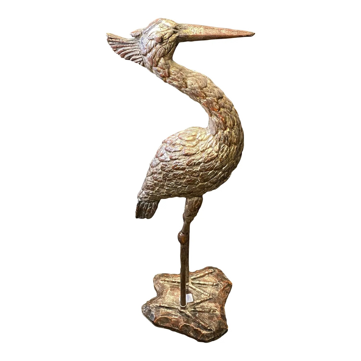 Early 20th Century Hand-Carved Silvered Wood Bird