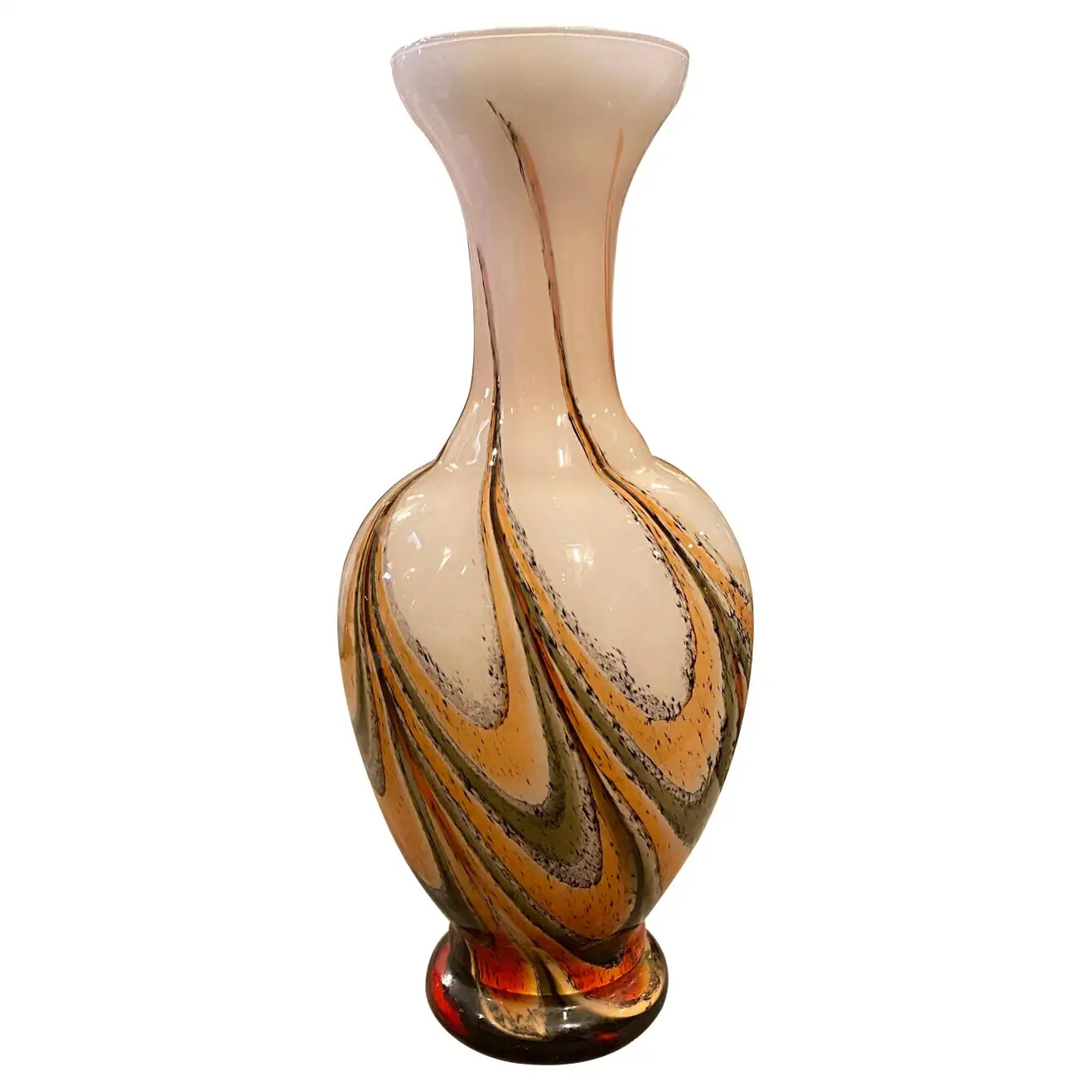 1970s Mid-Century Modern Orange and Brown Glass Italian Vase