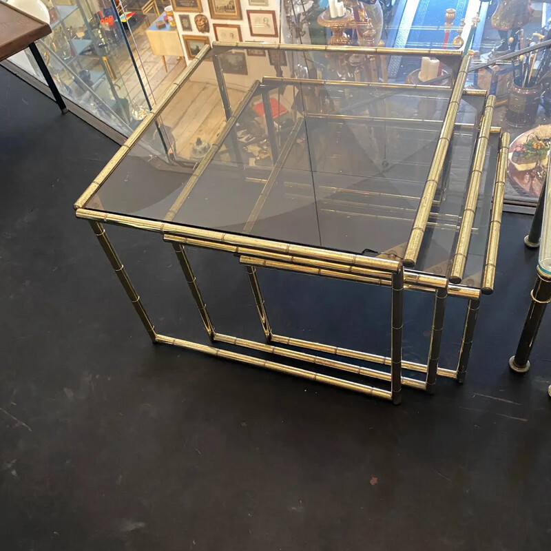 1960s Mid-Century Modern Set of Three Brass Nesting Tables