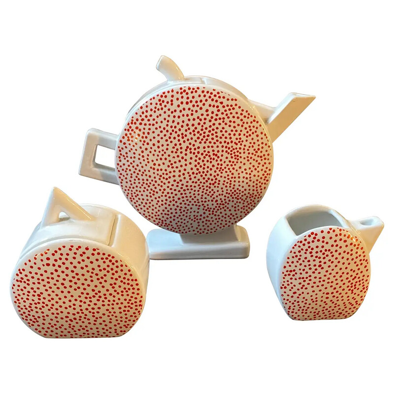 1980s Memphis Milano White and Red Ceramic Tea Set by MAS