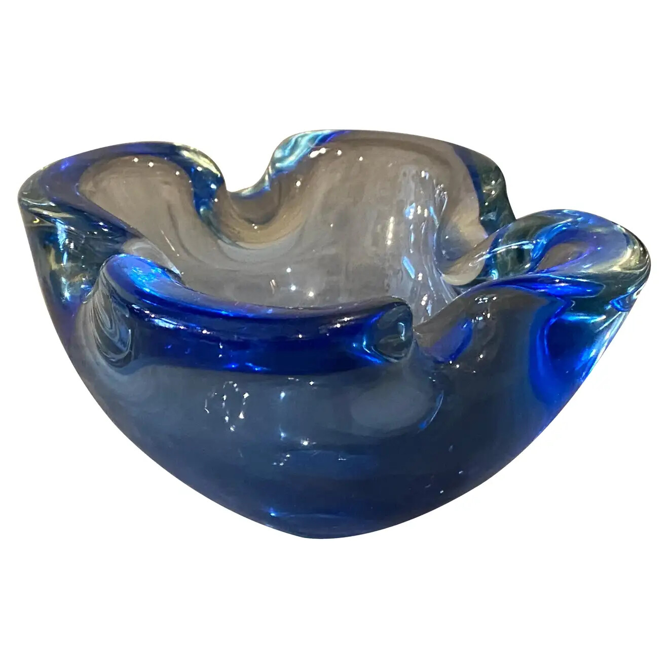 1970s Flavio Poli Mid-Century Modern Blue Heavy Murano Glass Ashtray