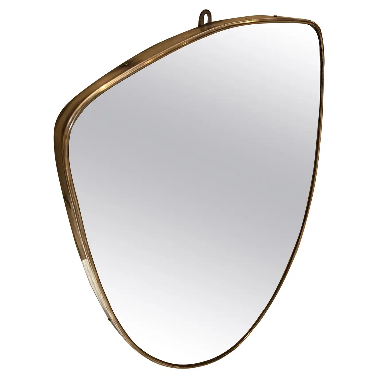 1960s Giò Ponti Style Mid-Century Modern Brass Italian Shield Wall Mirror