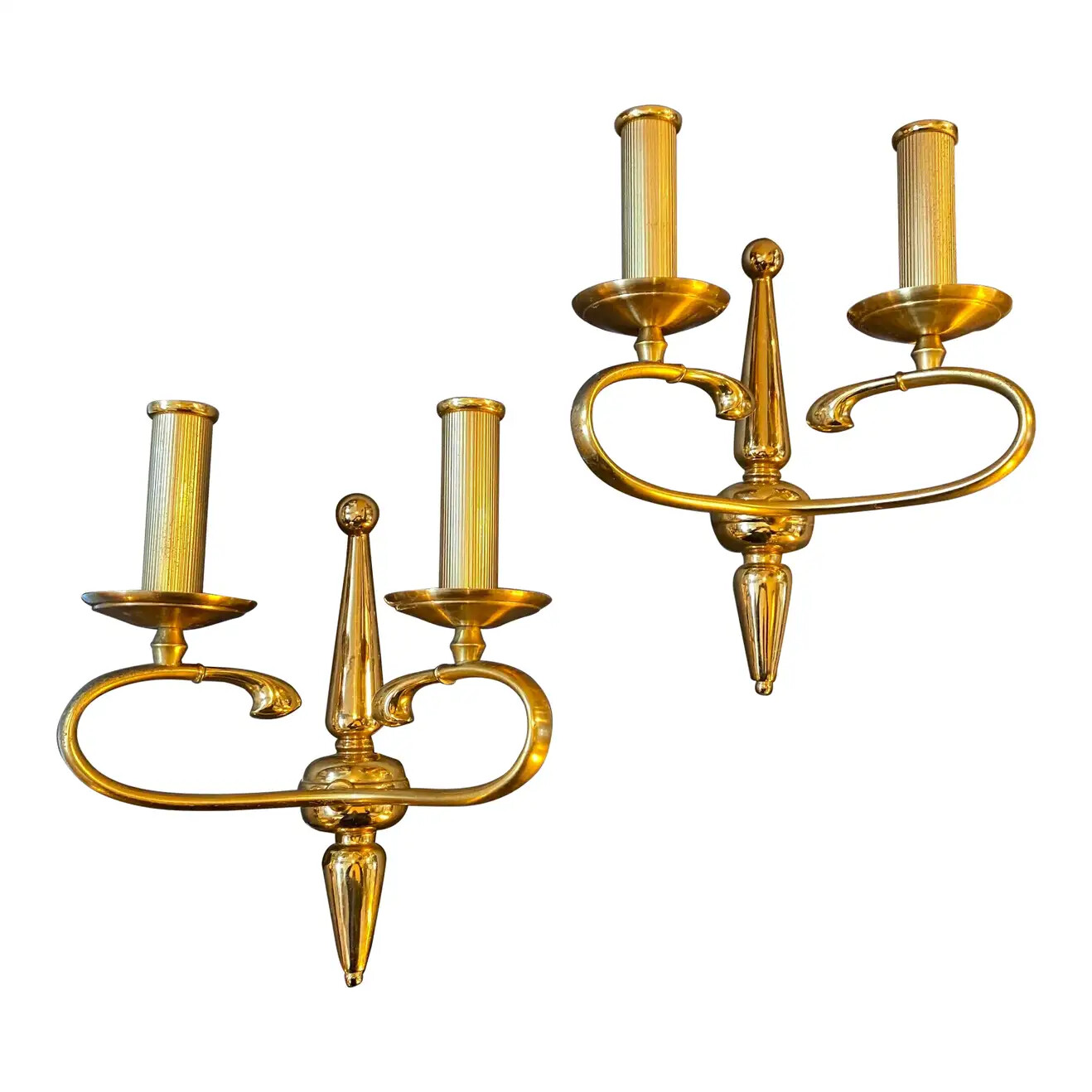 1960s High Quality Set of Solid Brass Wall Sconces by Sciolari Rome