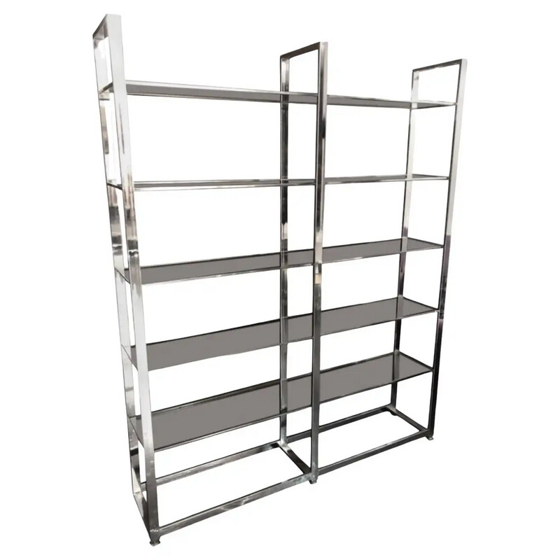 1970s Mid-Century Modern Metal and Smoked Glass Italian Bookcase