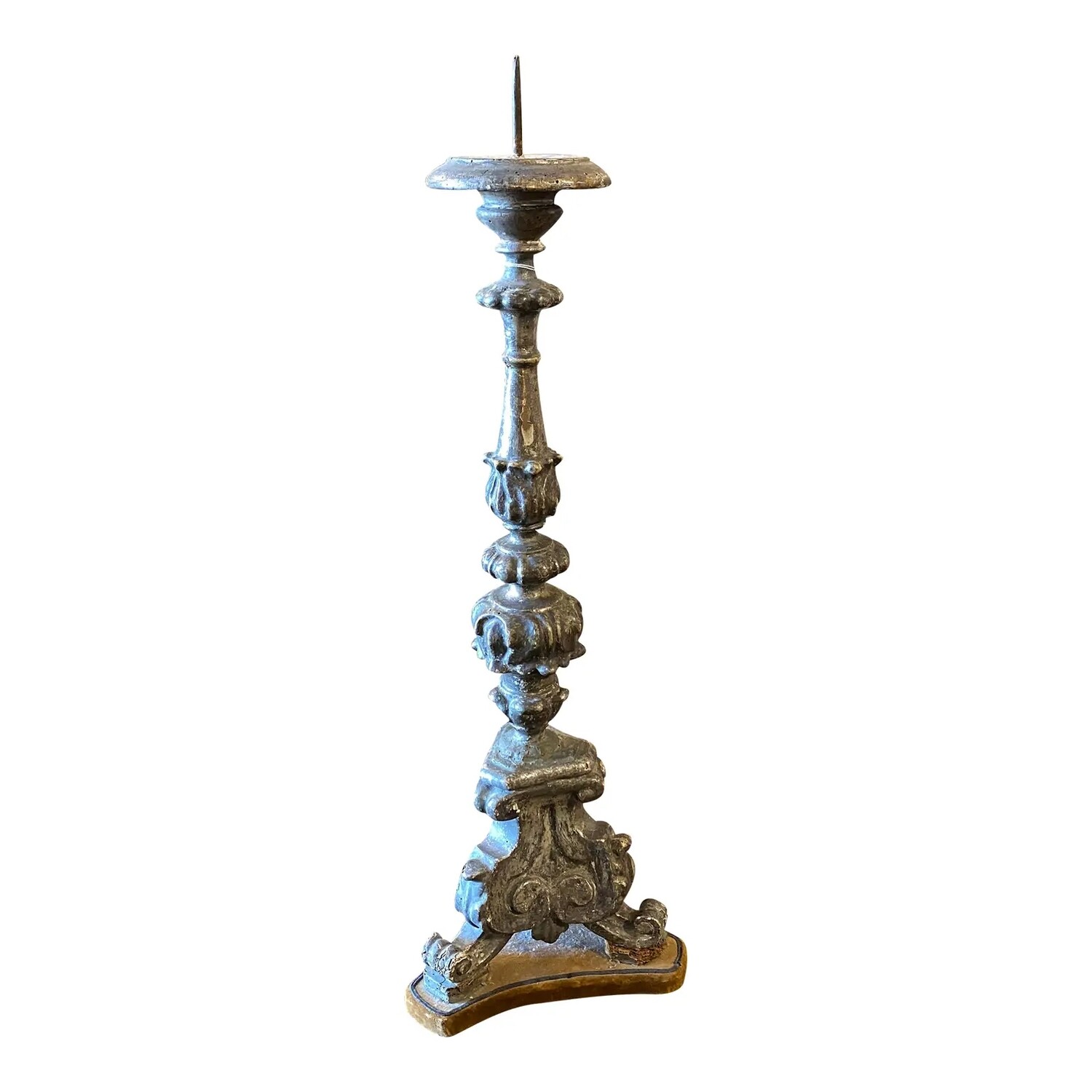 19th Century Hand-Carved Silvered Wood Italian Torchere
