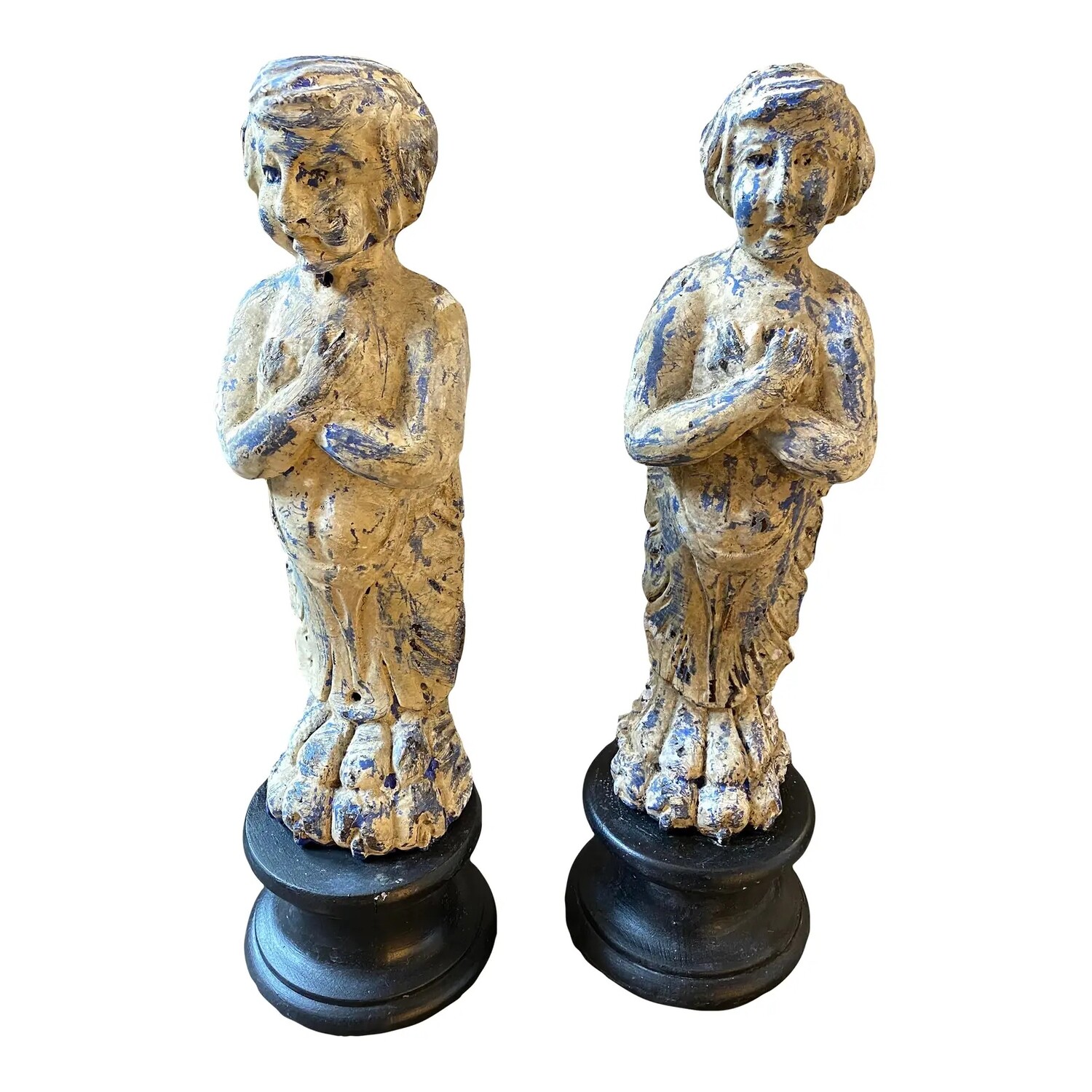 Late 19th Century Hand-Carved Wood Sicilian Sculptures - Set of 2