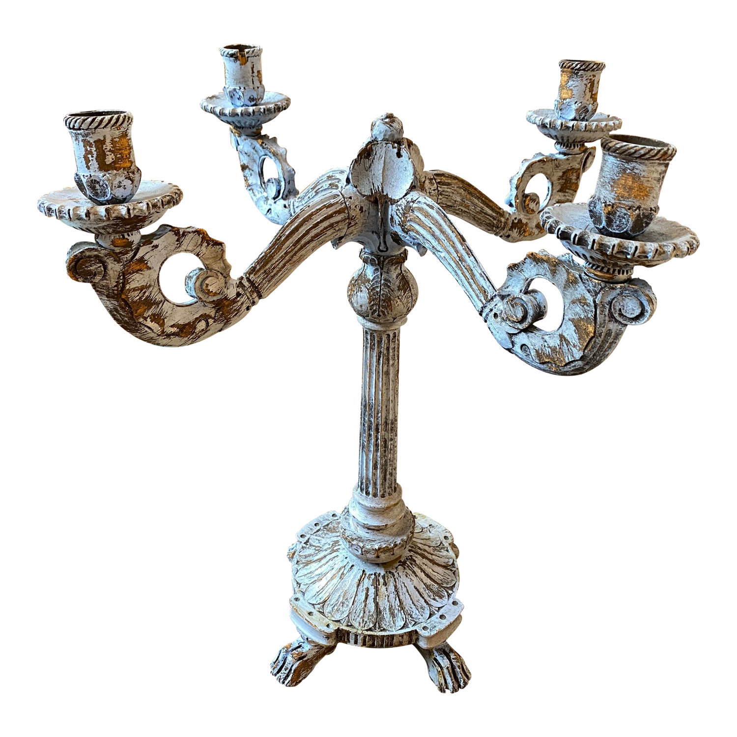 Late 19th Century Louis Philippe Blue Painted Wood Sicilian Candelabra