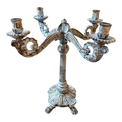 Late 19th Century Louis Philippe Blue Painted Wood Sicilian Candelabra