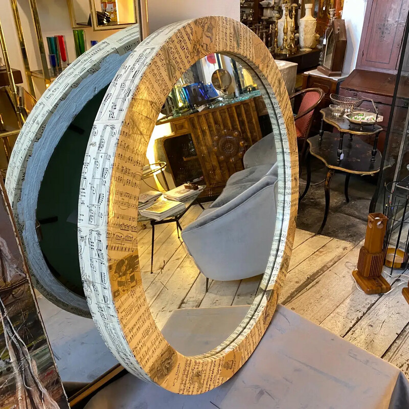 Mid-Century Modern Hand-Crafted Wall Mirror in the Style of Fornasetti