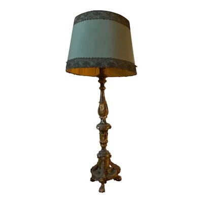 1830 Empire Lacquered and Gilded Wood Sicilian Torchere Table Lamp
