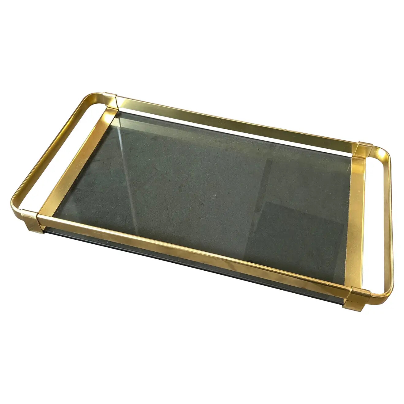 1960s Mid-Century Modern Brass and Smoked Glass Italian Serving Tray