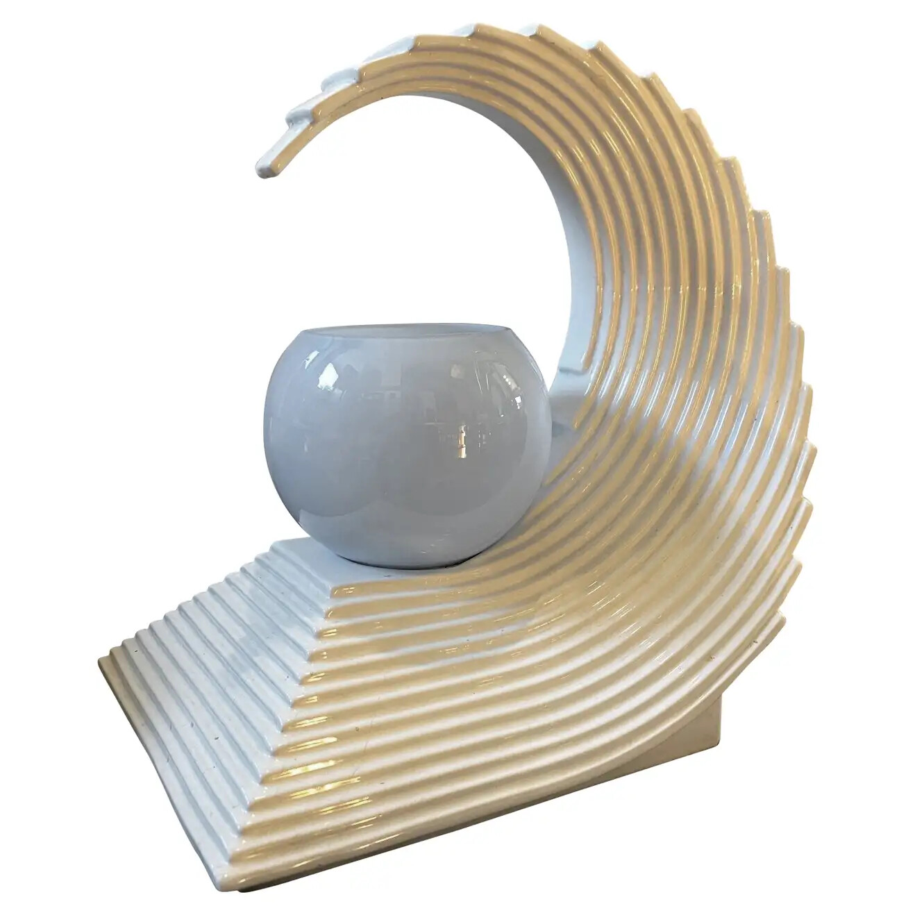 1970s Modernist White Ceramic Italian Wave Table Lamp