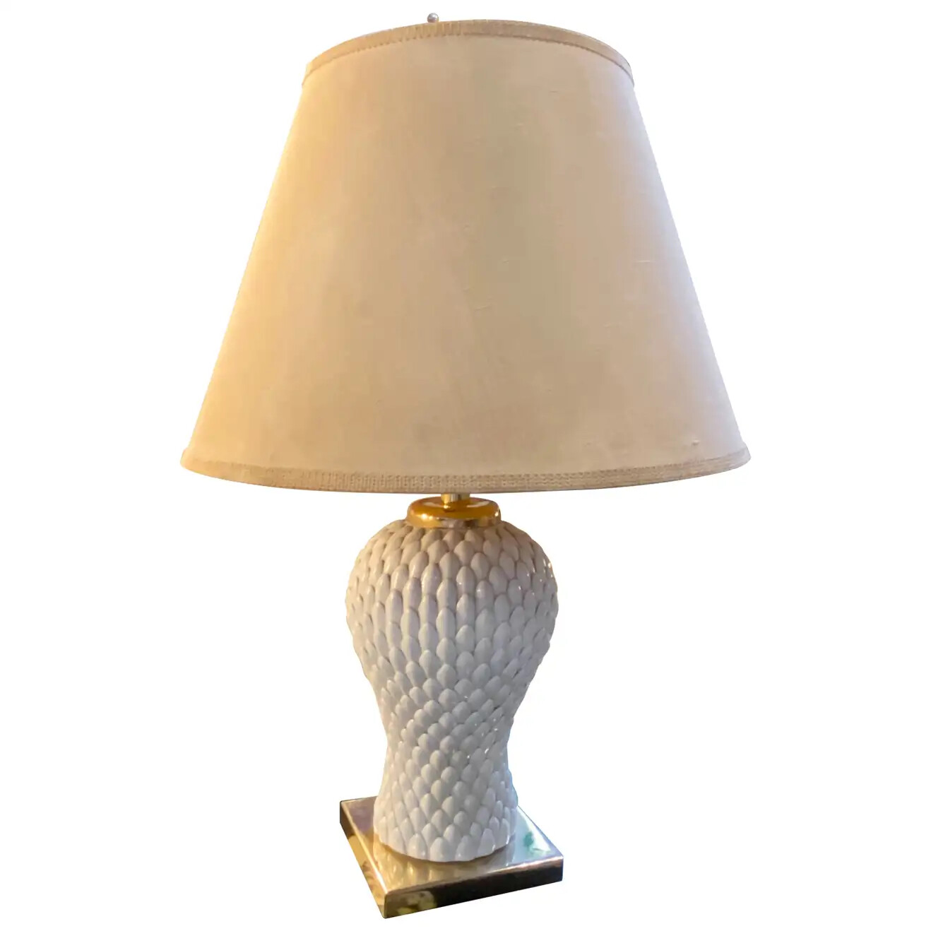 1980s, Tommaso Barbi Attributed Brass and Porcelain Italian Table Lamp