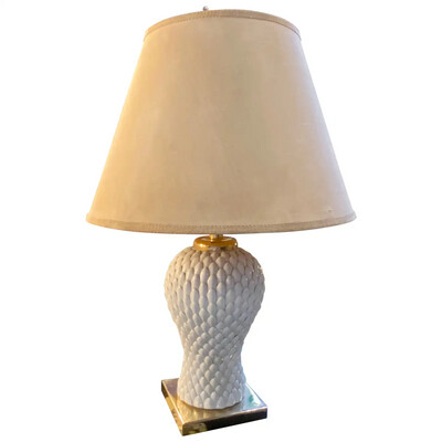 1980s, Tommaso Barbi Attributed Brass and Porcelain Italian Table Lamp