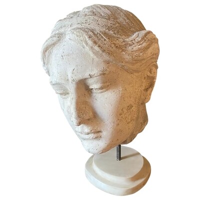1900s Neoclassical Italian Plaster Cast of an Head on a White Marble Base