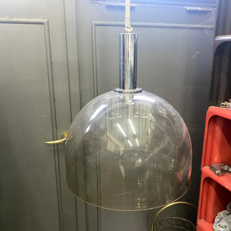 1970s Space Age Plexiglas And Chromed Metal Italian Pendant