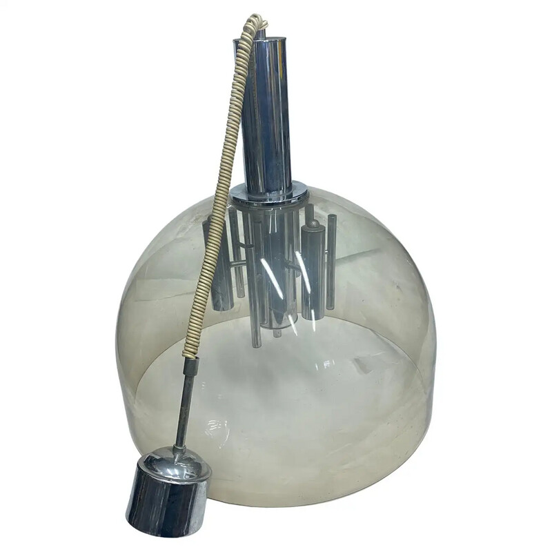 1970s Space Age Plexiglas And Chromed Metal Italian Pendant