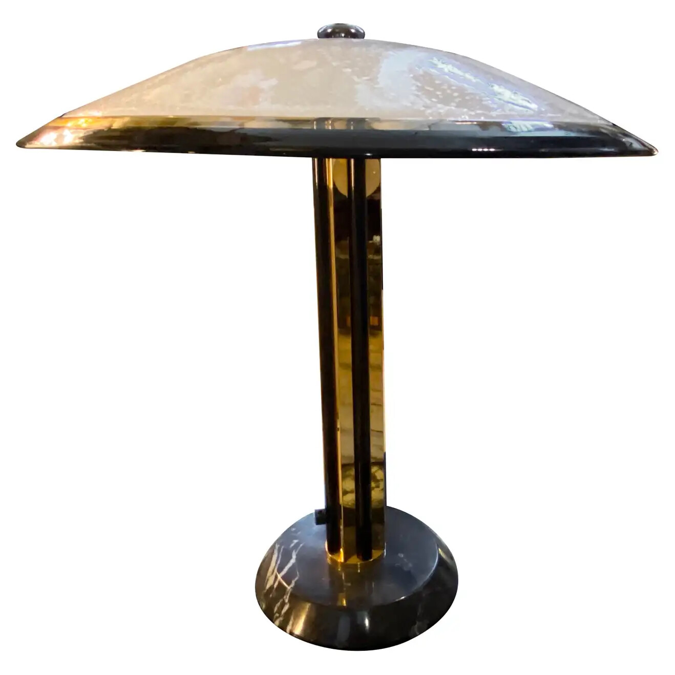 1970s Hollywood Regency High Quality Marble, Brass and Glass Italian Table Lamp