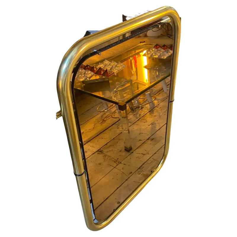 1970s Cristal Arte Space Age Brass and Pink Glass Italian Wall Mirror