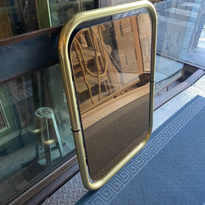 1970s Cristal Arte Space Age Brass and Pink Glass Italian Wall Mirror