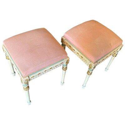 Late 19th Century Set of Two Napoleon III Lacquered Wood Italian Poufs
