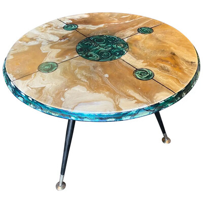 1960s Mid-Century Modern Hand-Painted Wood and Brass Italian Coffee Table