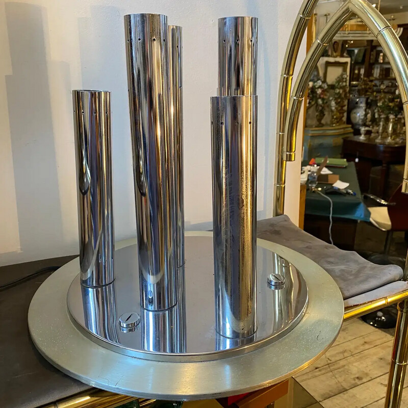 1970s Space Age Steel and Aluminum Italian Table Lamp by Reggiani