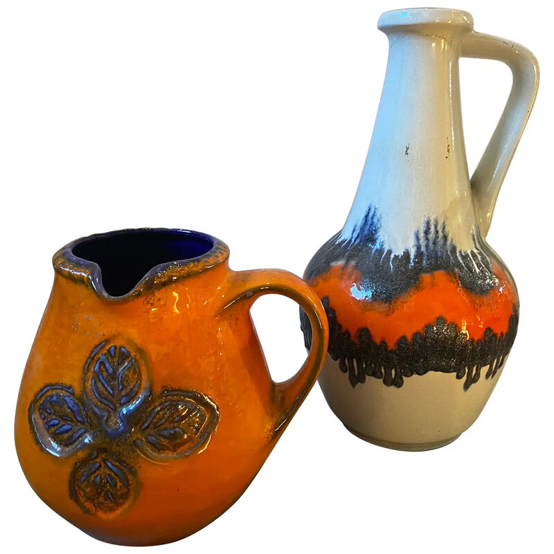 Two 1970s Mid-Century Modern Fat Lava Ceramic German Jugs